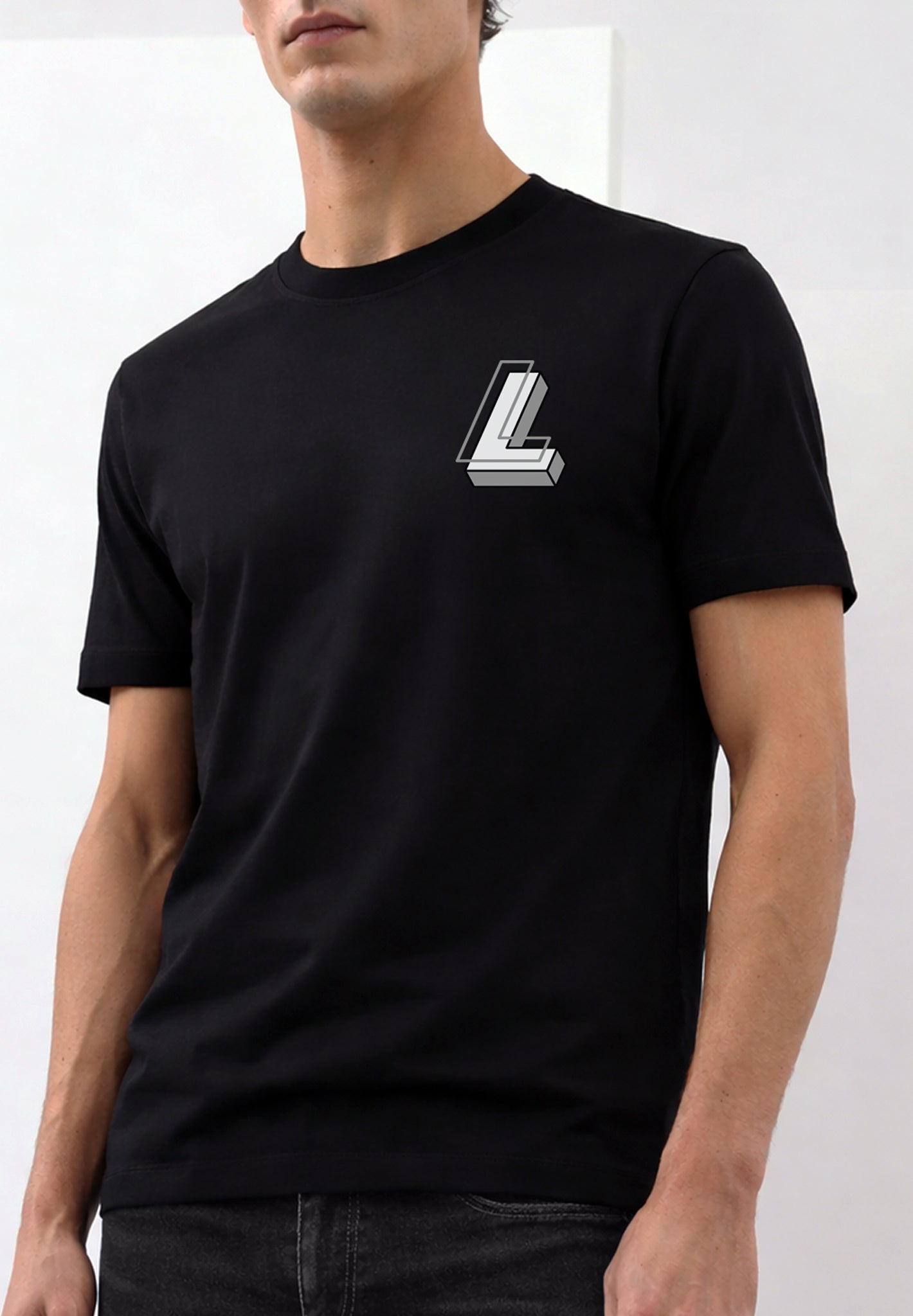 Grey 'L' Logo Black Luxe T-Shirt