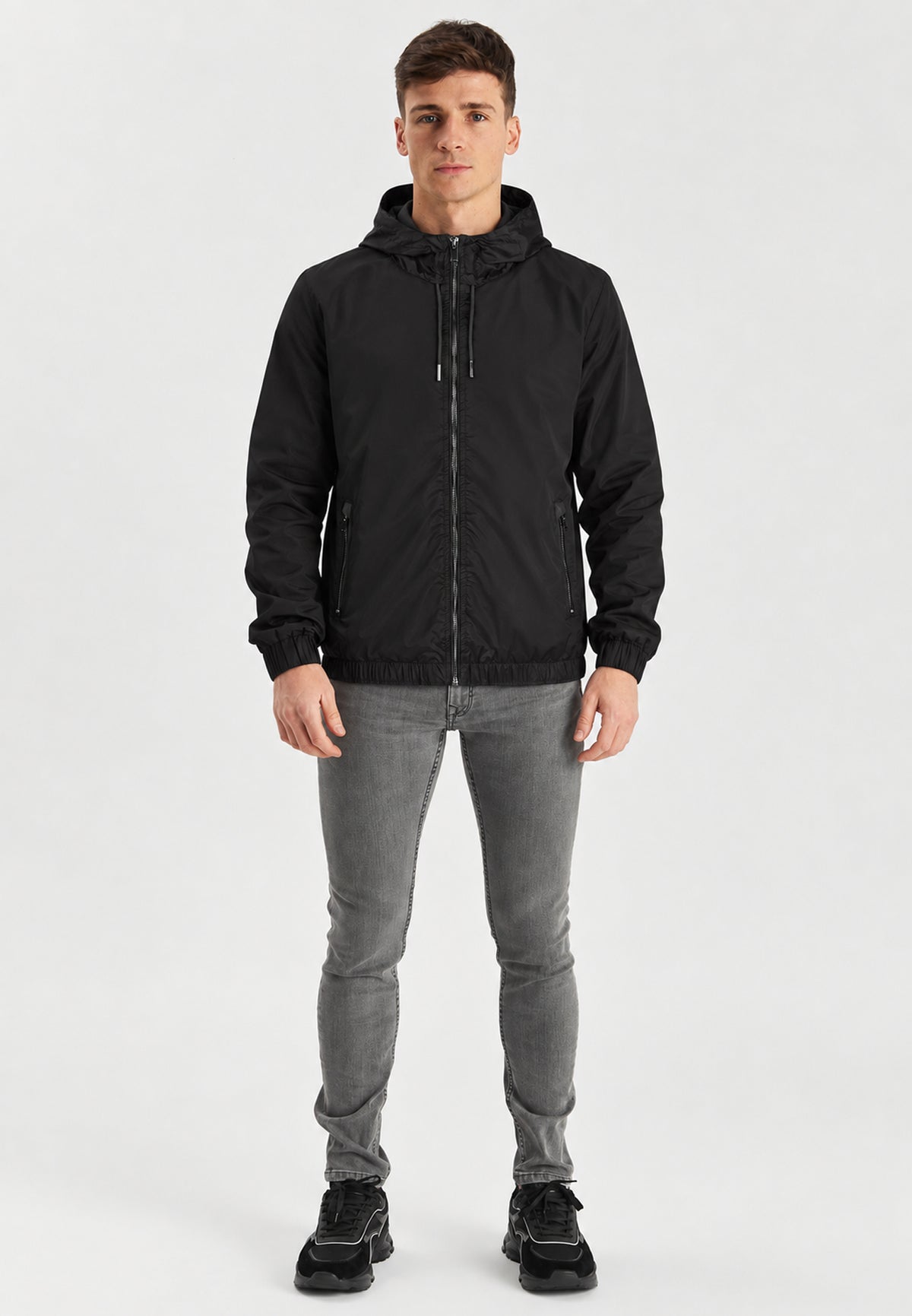 Black Luxury Hooded Windbreaker