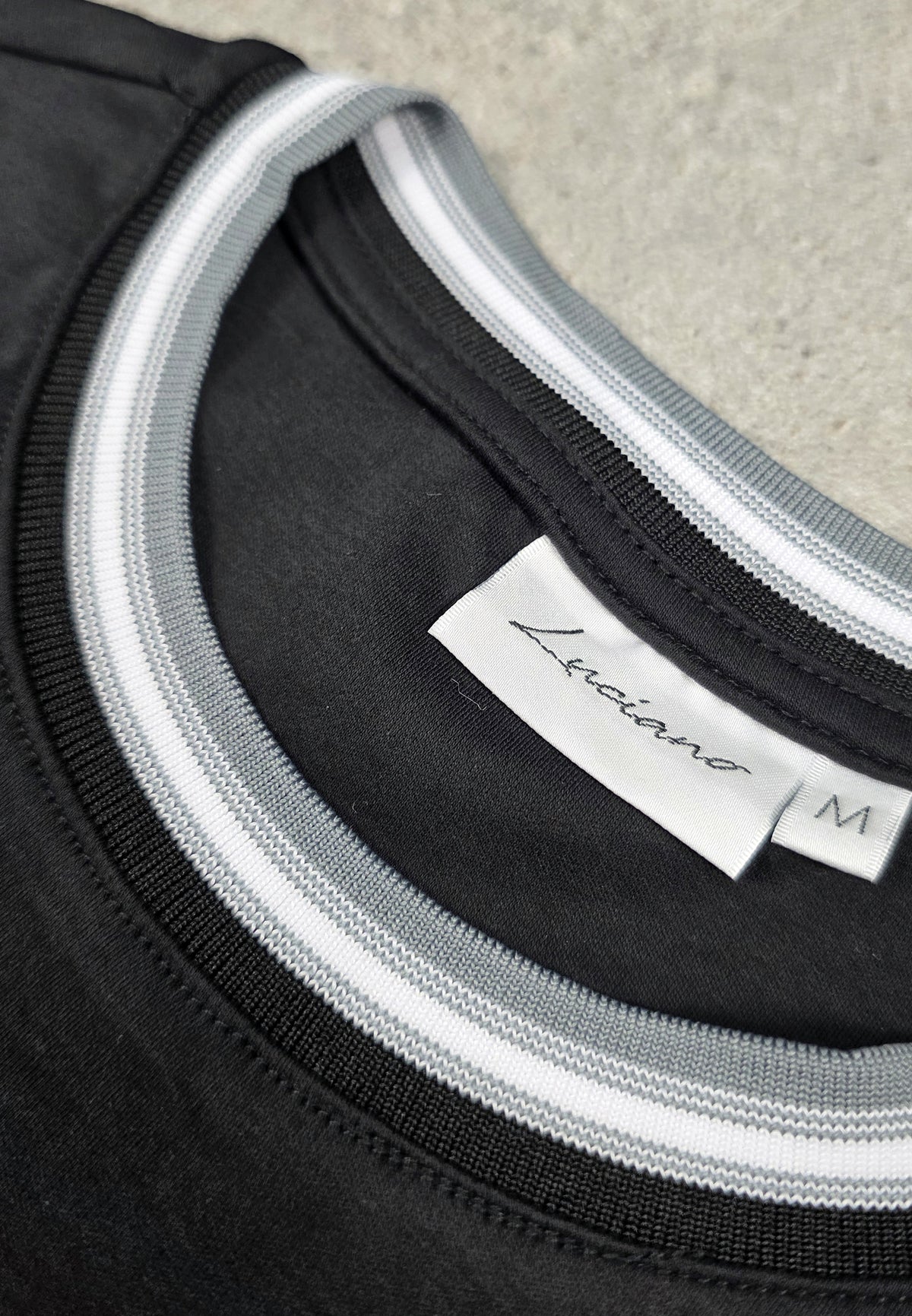 Black/Grey Contrast Rib Luxury Mercerised T-Shirt