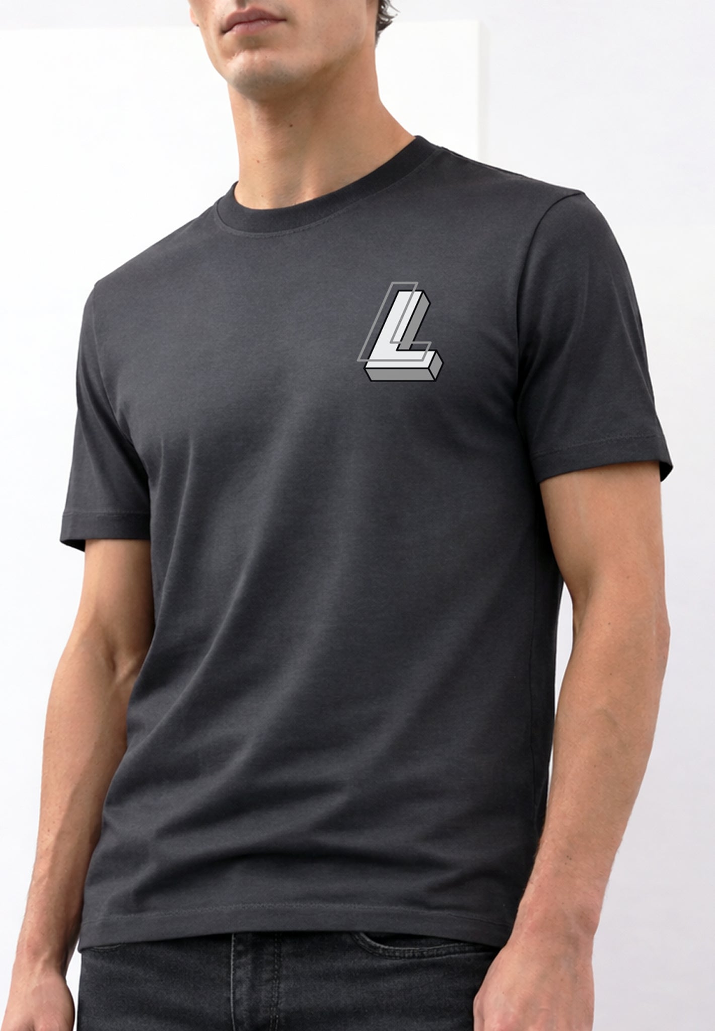 Grey 'L' Logo Charcoal Luxe T-Shirt