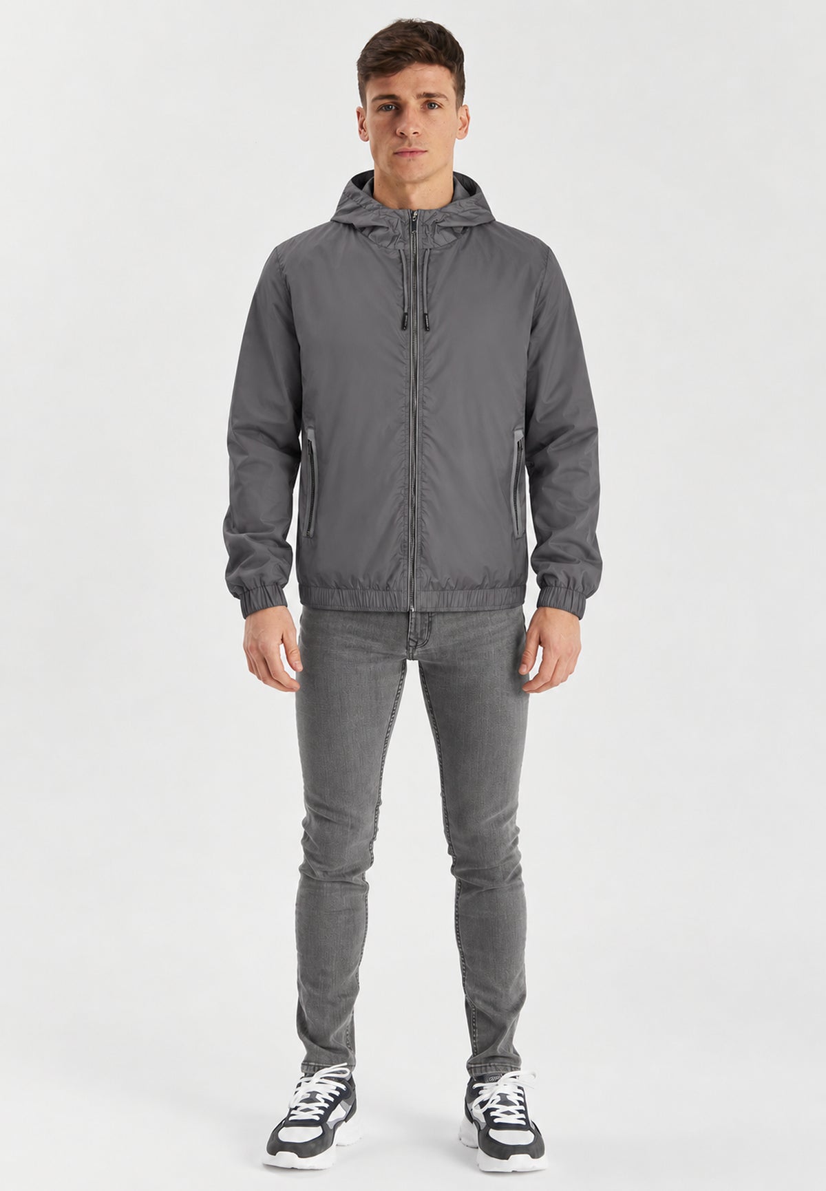 Grey Luxury Hooded Windbreaker