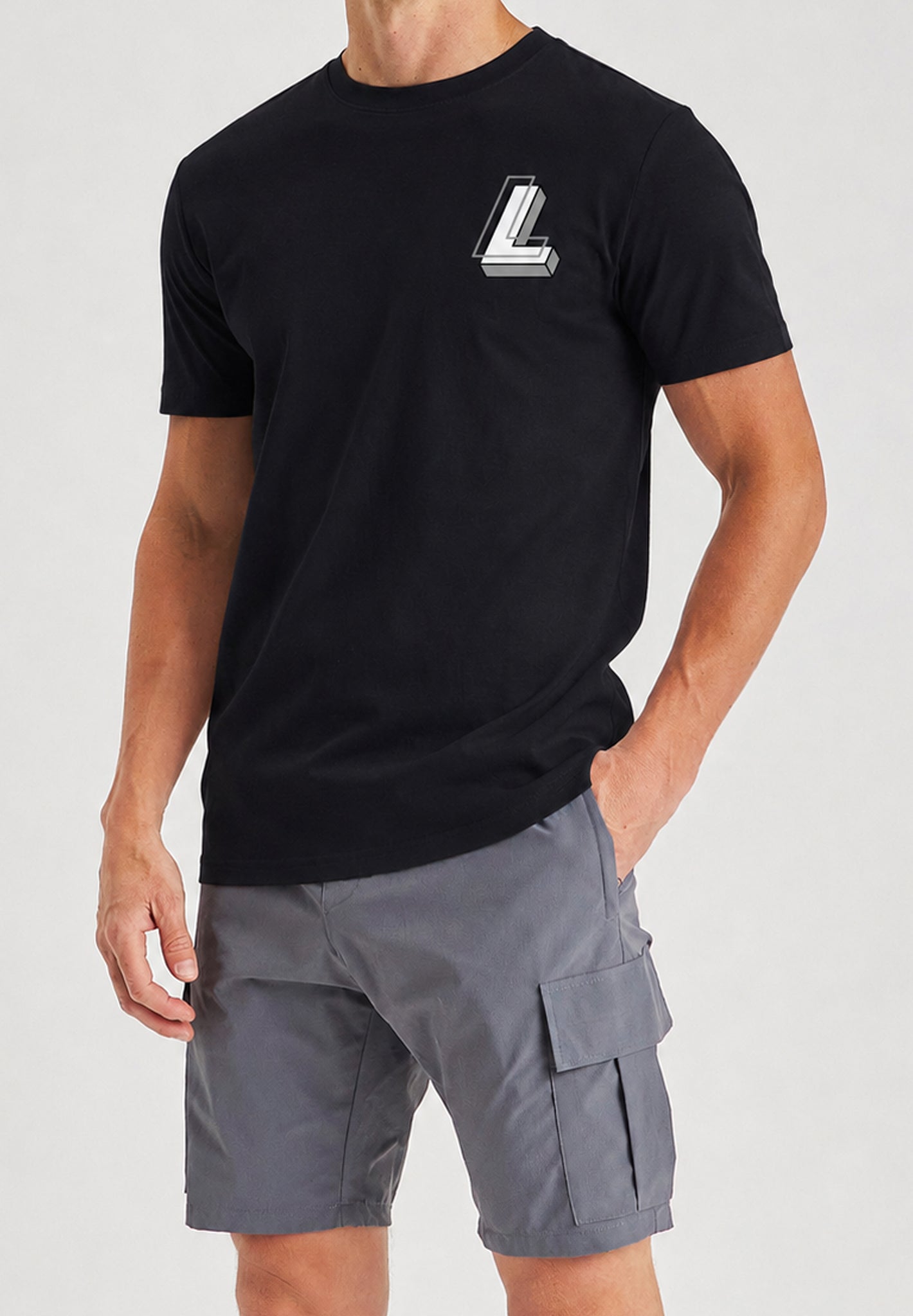 Grey 'L' Logo Black Luxe T-Shirt