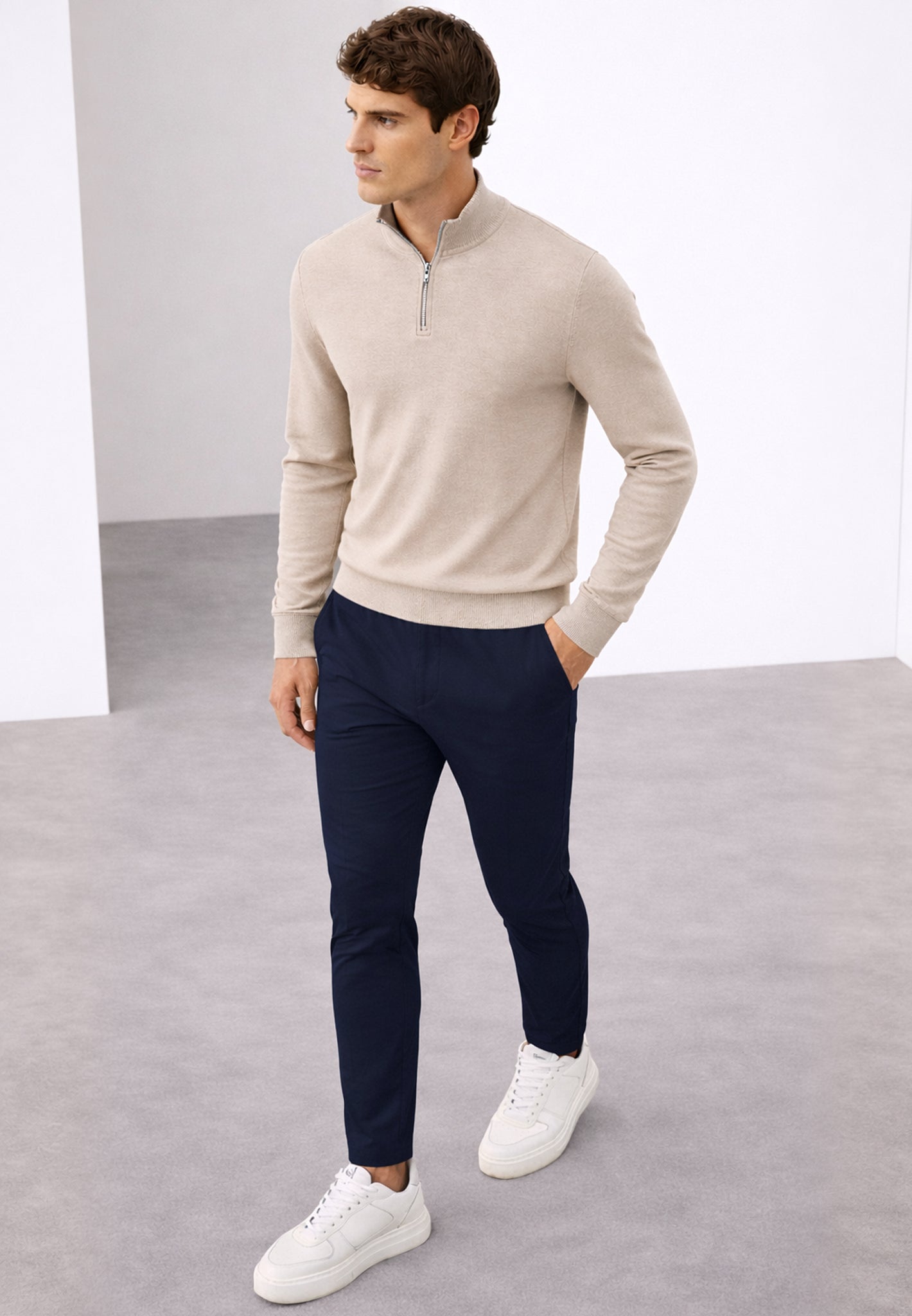 Beige Luxury 1/4 Zip Jumper