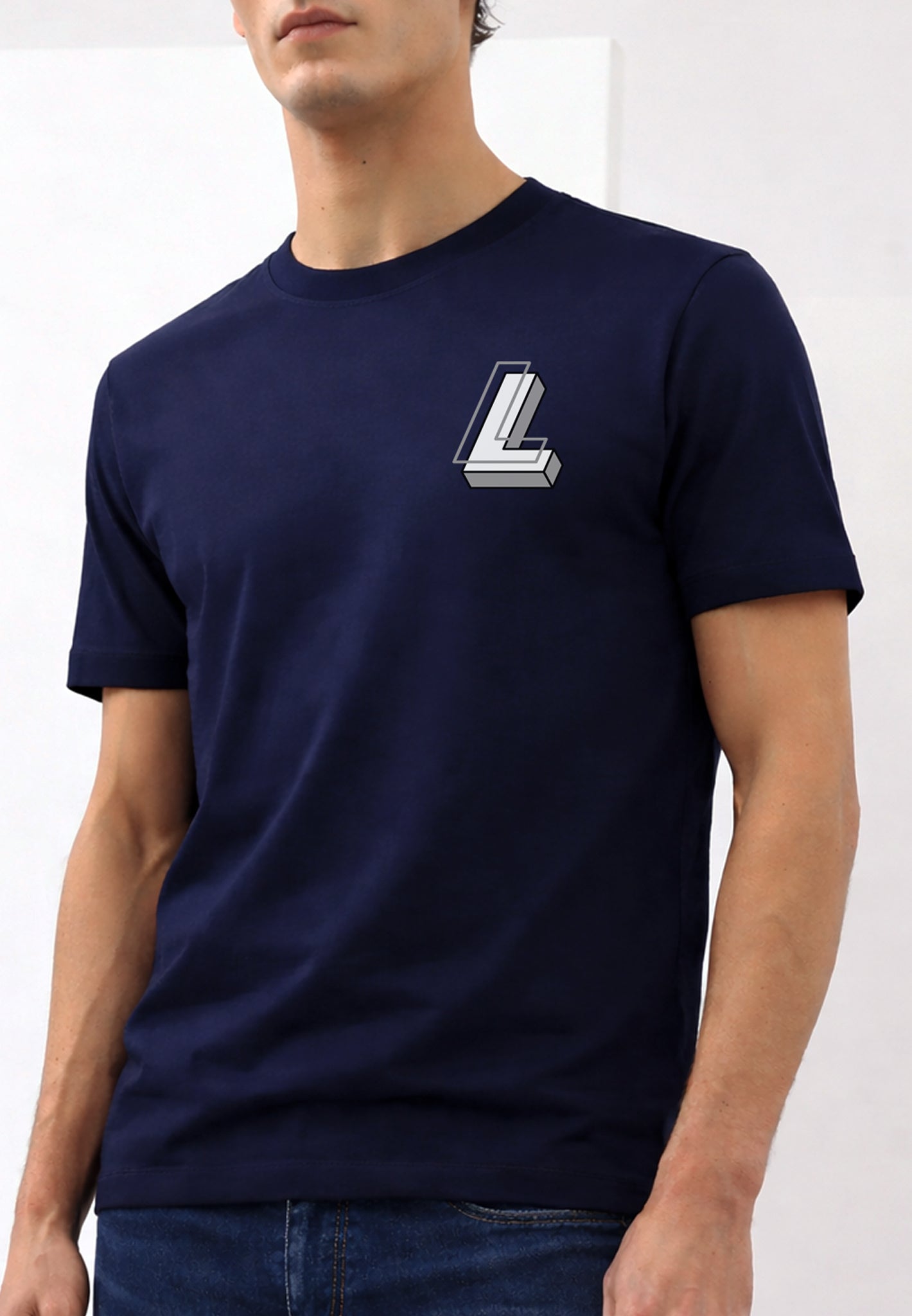 Grey 'L' Logo Navy Luxe T-Shirt