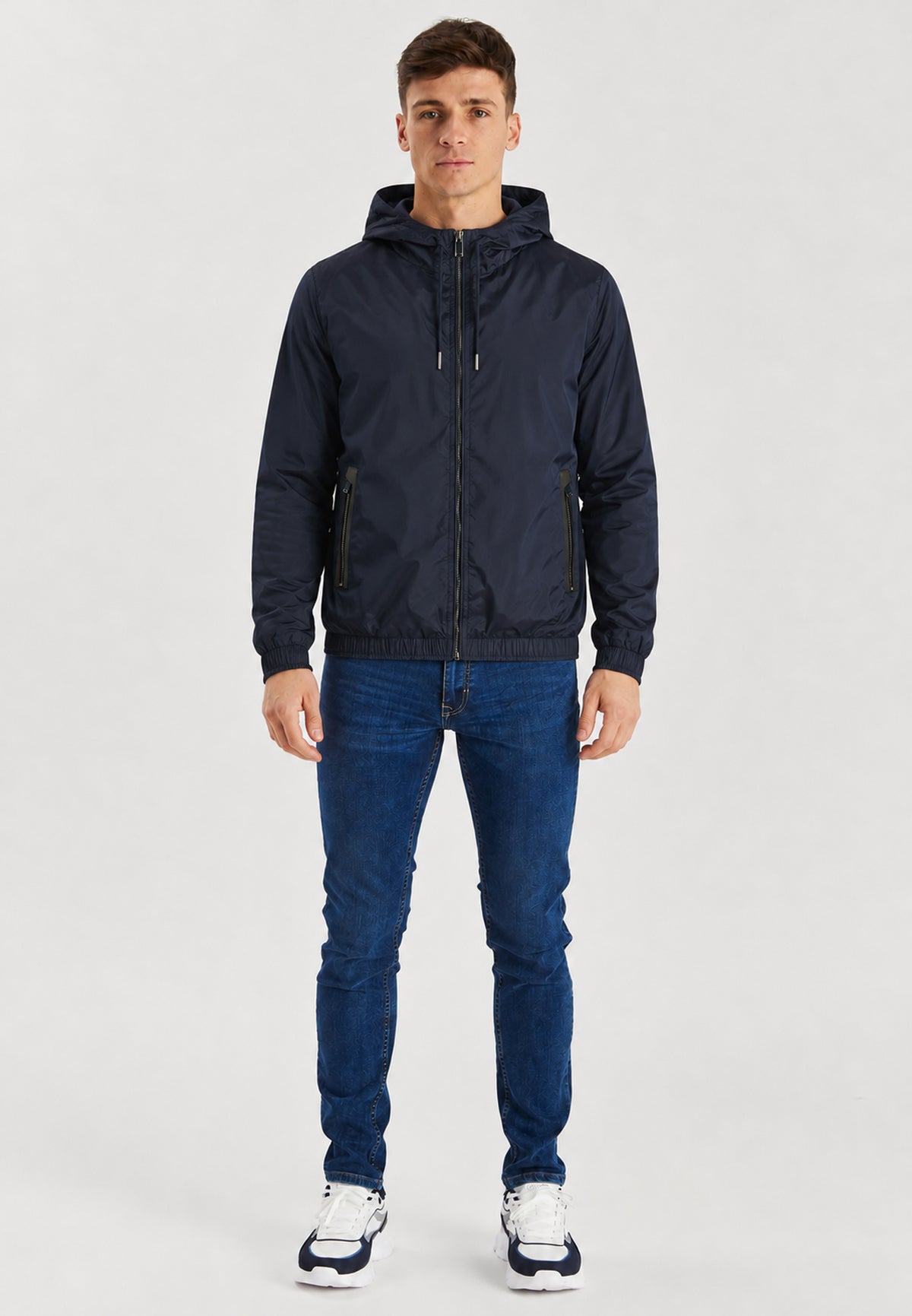 Navy Luxury Hooded Windbreaker
