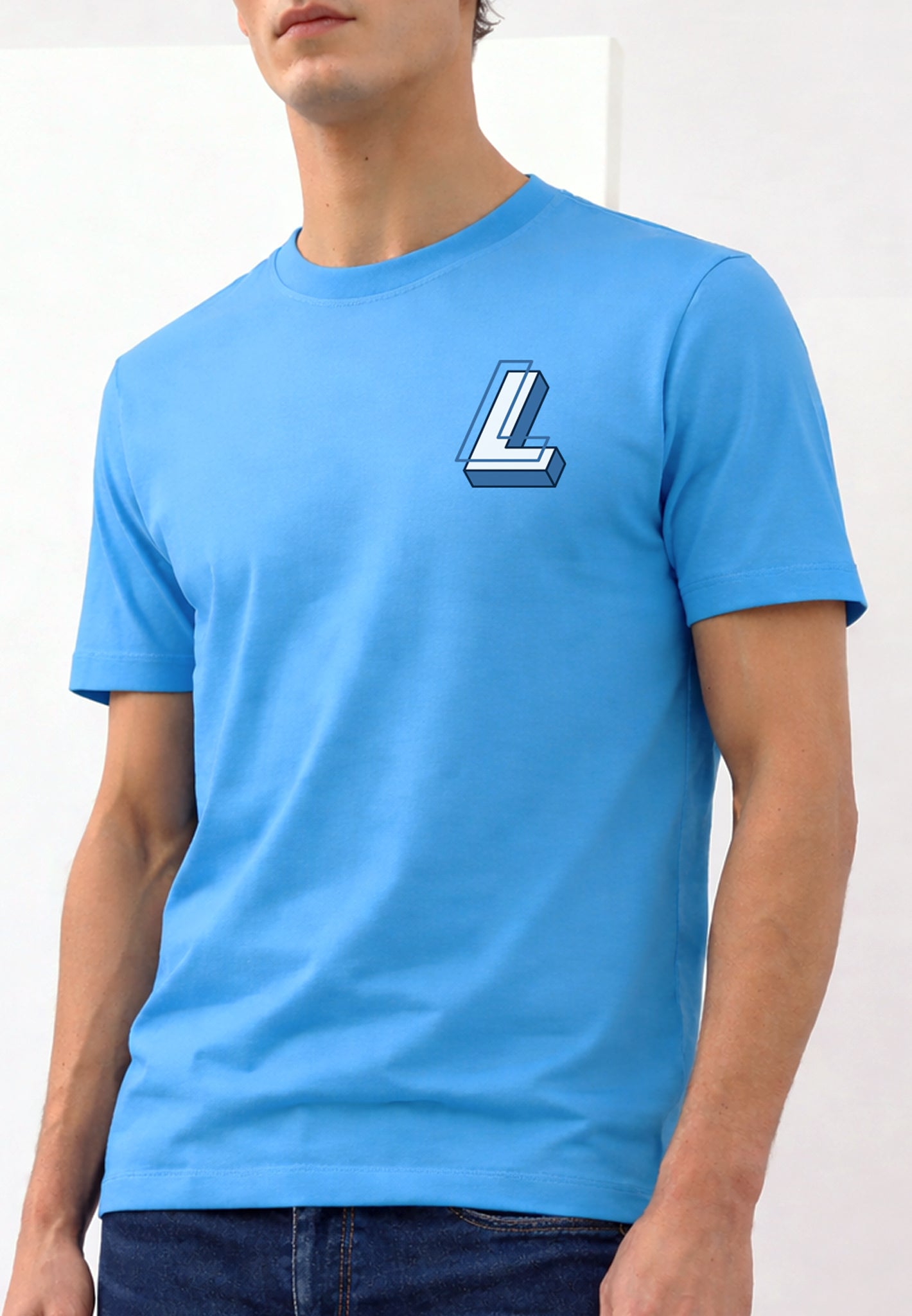 'L' Logo Sky Blue Luxe T-Shirt