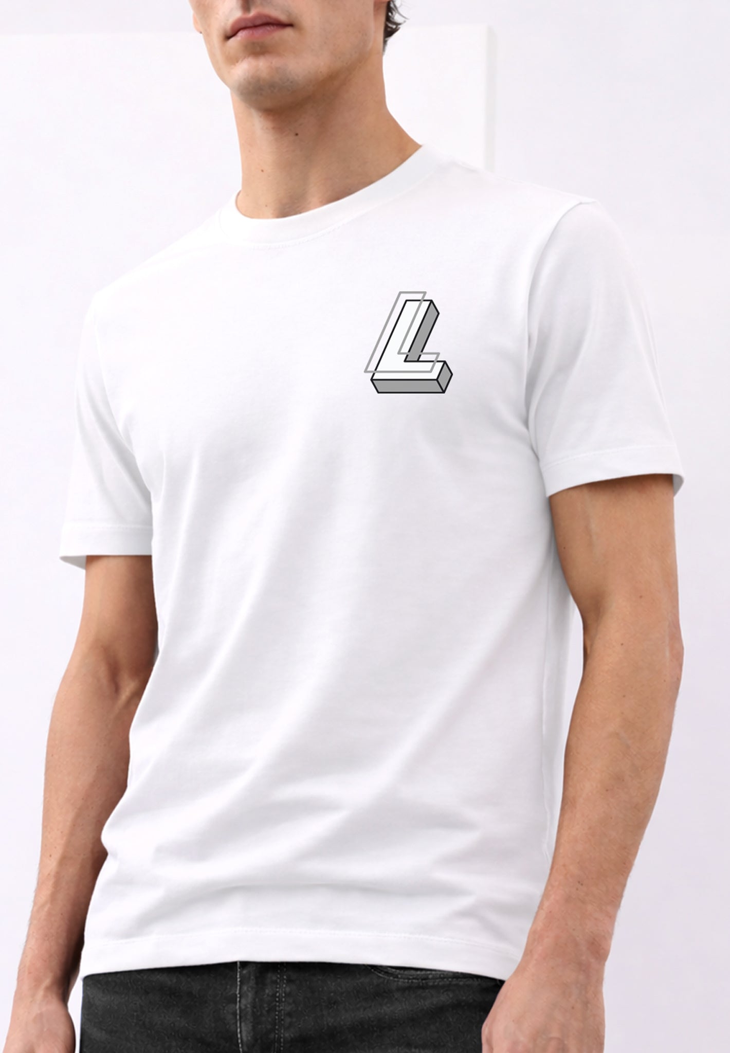 Grey 'L' Logo White Luxe T-Shirt